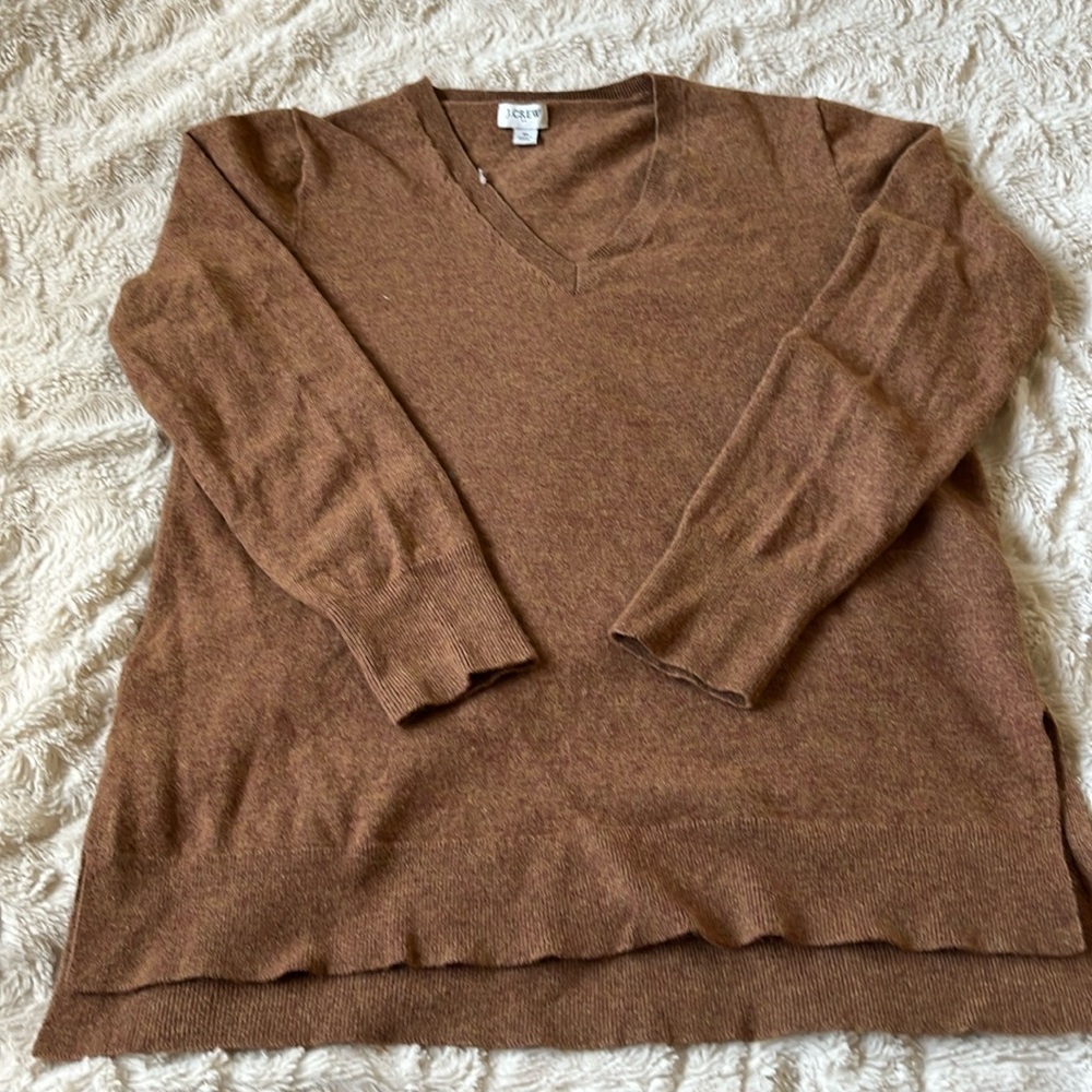 J.Crew Brown  Cotton /Wool Mixed V-Neck Sweater Size M